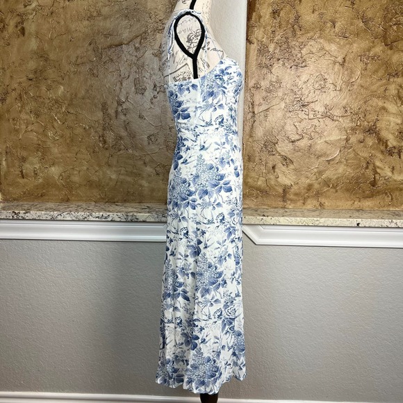 Reformation Juliette Midi Dress Women's 2 Floral Blue White Side Slit Corset - Picture 6 of 12